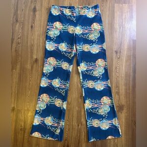 Vintage Le Chateau Japanese Inspired Print Boho Relaxed Fit Boot Cut Pants